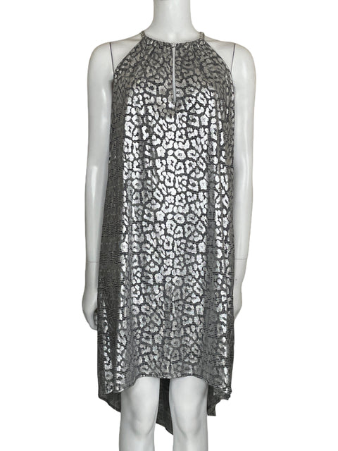 Vestido Michael Kors Animal Print Sin Mangas Plateado-Talla M