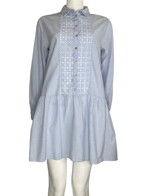 Vestido Zara Camisero Troquelado Azul-Talla M