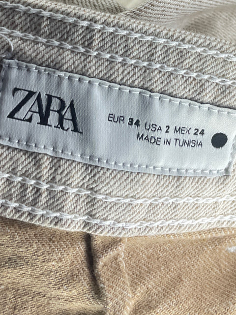 Pantalón Zara Corte Recto Beige-Talla S