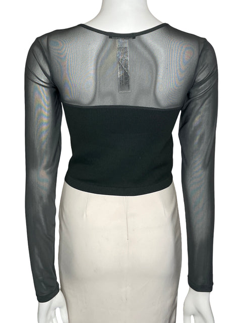 Top Zara Mesh Manga Larga Verde-Talla M/L