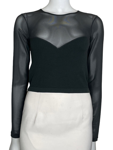 Top Zara Mesh Manga Larga Verde-Talla M/L