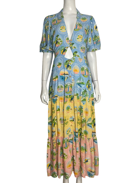 Vestido Farm Cut out Sellos Azul-Talla S