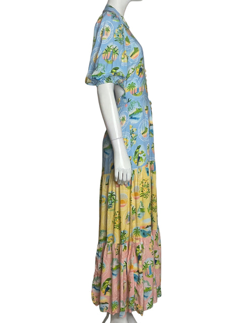 Vestido Farm Cut out Sellos Azul-Talla S