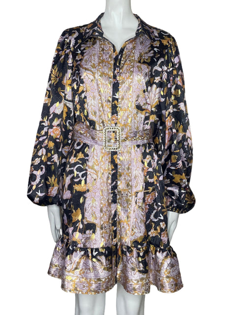 Vestido A.peach Estampado Con Cinturon Negro - Talla L