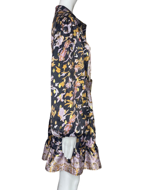 Vestido A.peach Estampado Con Cinturon Negro - Talla L