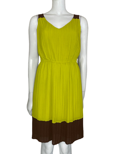 Vestido Antonio Melani Plisado Bicolor Verde-Talla 2