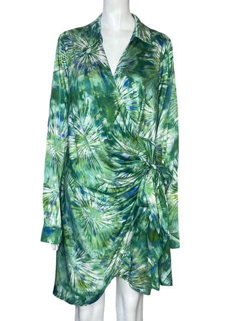 Vestido Luxxel Drapeado Estampado Verde - Talla L