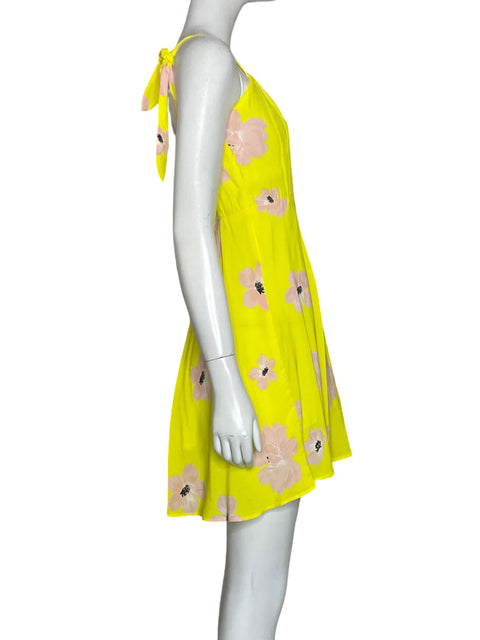 Vestido Zara Floral Mini Amarillo-Talla S