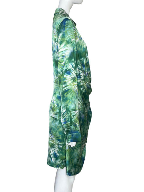 Vestido Luxxel Drapeado Estampado Verde - Talla L
