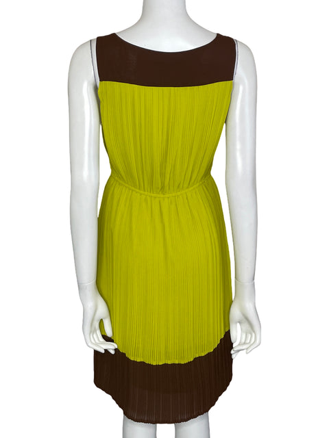 Vestido Antonio Melani Plisado Bicolor Verde-Talla 2
