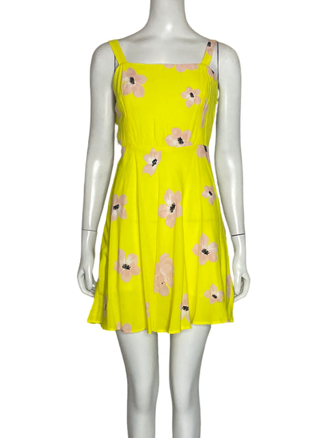Vestido Zara Floral Mini Amarillo-Talla S