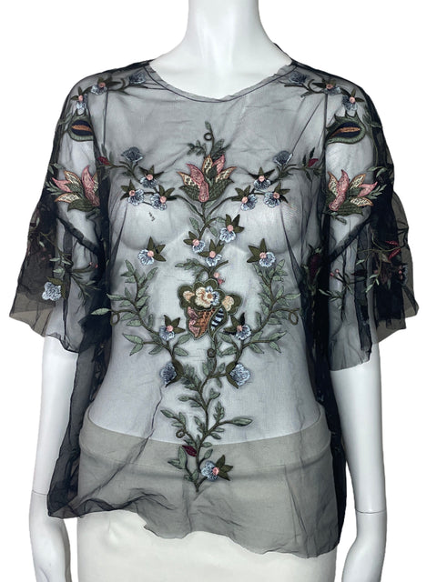 Blusa Zara Bordada Vuelo Negro-Talla M