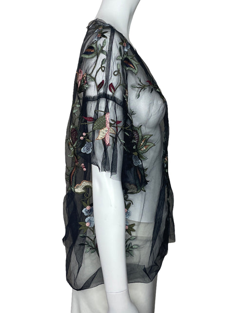 Blusa Zara Bordada Vuelo Negro-Talla M
