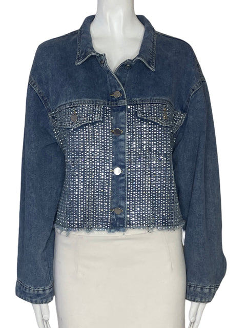 Chaqueta One Republic Tachas Brillante Azul - Talla XL