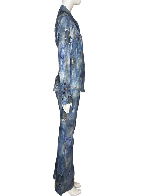 Set Viviana Gabeiras Camisa + Pantalón Estampado Azul - Talla S