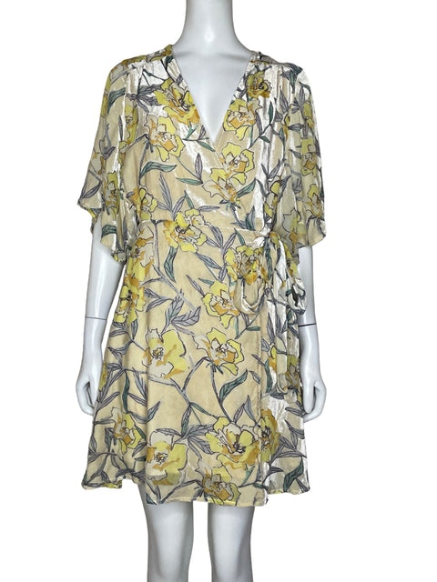 Vestido Dress Forum Aterciopelado Floral Beige-Talla S