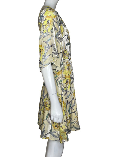 Vestido Dress Forum Aterciopelado Floral Beige-Talla S