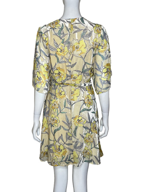 Vestido Dress Forum Aterciopelado Floral Beige-Talla S