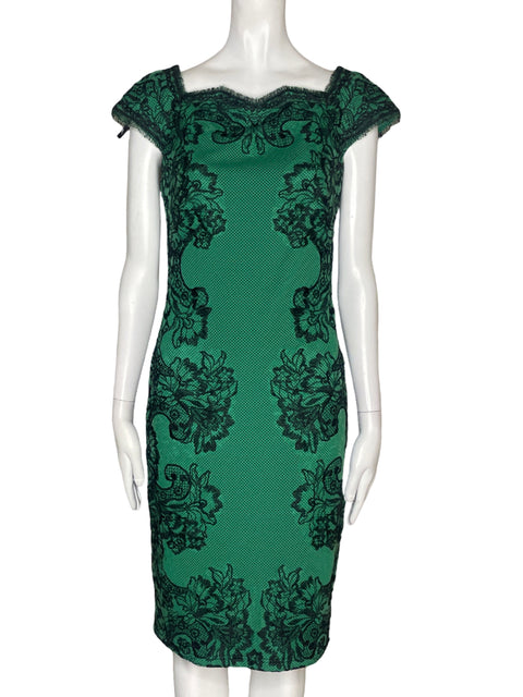 Vestido Tadashi Shoji Encaje Verde - Talla S