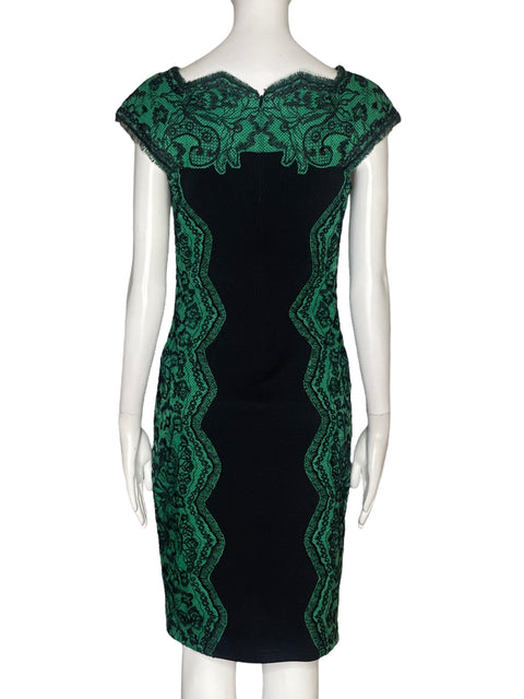 Vestido Tadashi Shoji Encaje Verde - Talla S