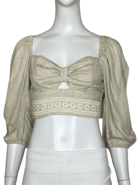 Top Studio F Bordado Beige-Talla XS