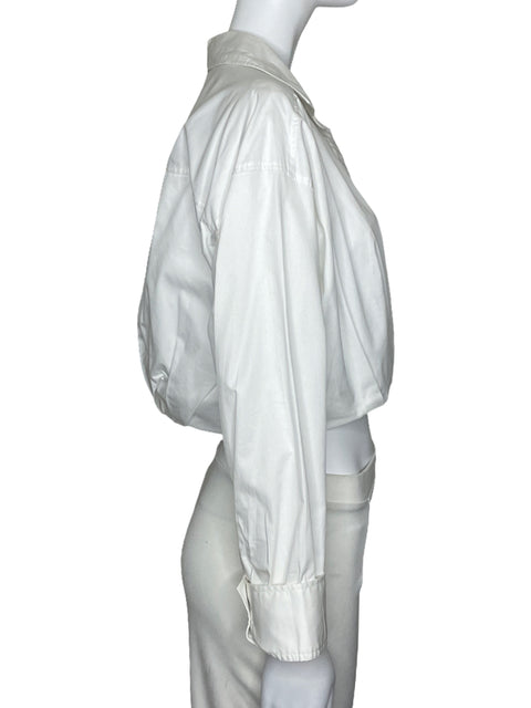 Camisa Zara Crop Pliegues Blanco-Talla L