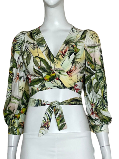 Top Studio F Cruzado Hojas Verde-Talla XXS
