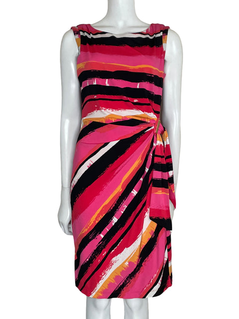Vestido Tahari Drapeado Multicolor Rosado-Talla 6