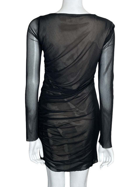 Vestido Zara Drapeado Manga Larga Negro-Talla M