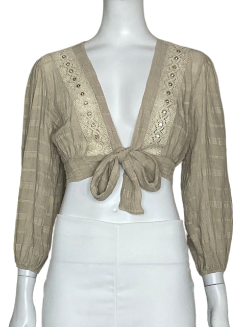Top Studio F Bordado Cross Beige-Talla XS