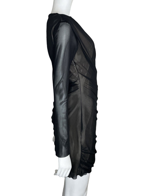 Vestido Zara Drapeado Manga Larga Negro-Talla M