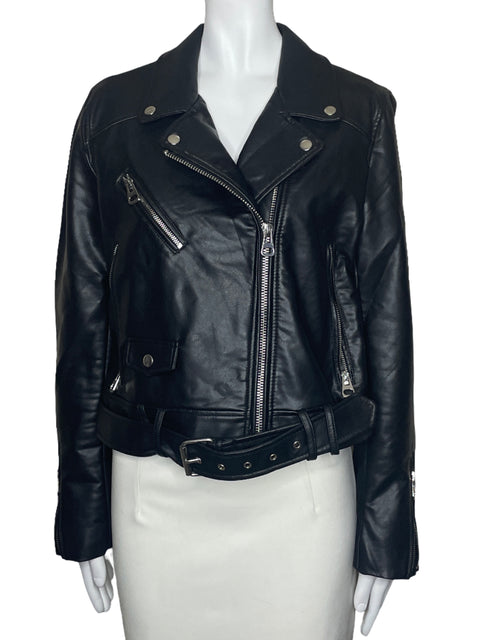 Chaqueta Zara Cremallera Cinturon Negro-Talla XL