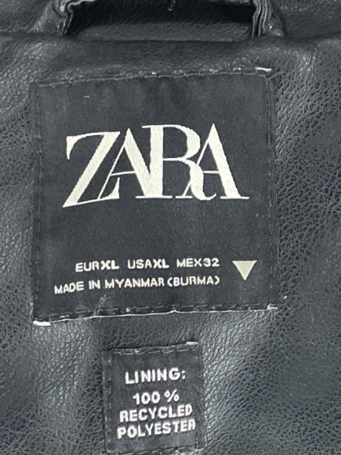 Chaqueta Zara Cremallera Cinturon Negro-Talla XL