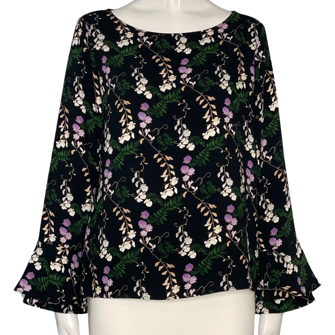 Blusa Ann Taylor Estampada Flores Negro-Talla XS