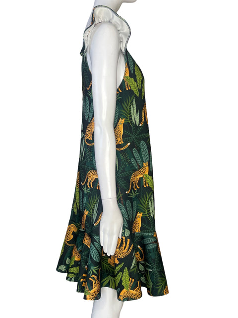 Vestido Michelle Forero Leopardo y Hojas Verde - Talla L