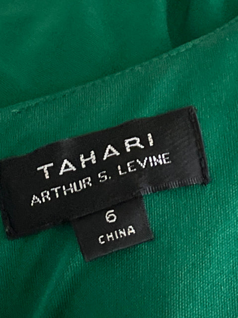 Vestido Tahari Drapeado Cadena Verde-Talla 6
