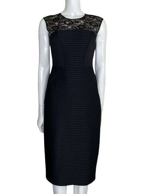 Vestido London Times Encaje Midi Negro-Talla 4