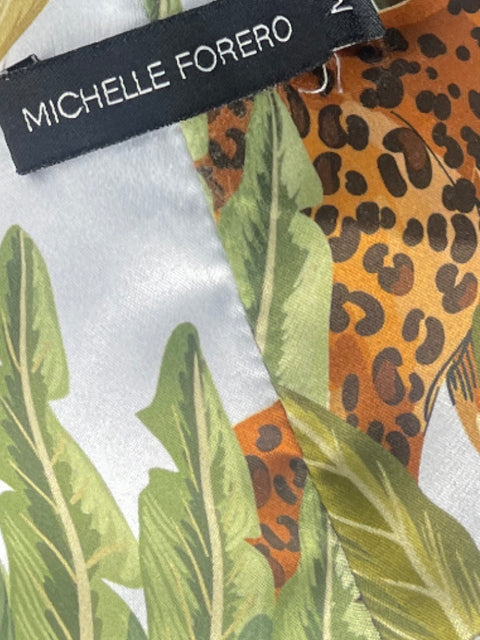 Vestido Michelle Forero Estampado Selva Asimétrico Azul - Talla M