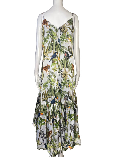 Vestido Michelle Forero Estampado Selva Asimétrico Azul - Talla M