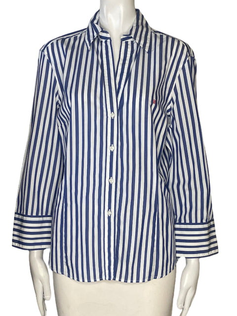 Camisa Carolina Herrerra Manga Larga Con Botones Azul - Talla 14