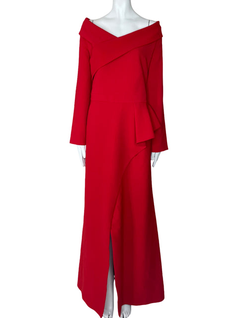 Vestido Carla Ruiz Cuello V Mangas Rojo-Talla 50