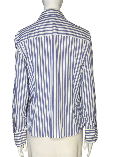 Camisa Carolina Herrerra Manga Larga Líneas Con Botones Azul - Talla 14