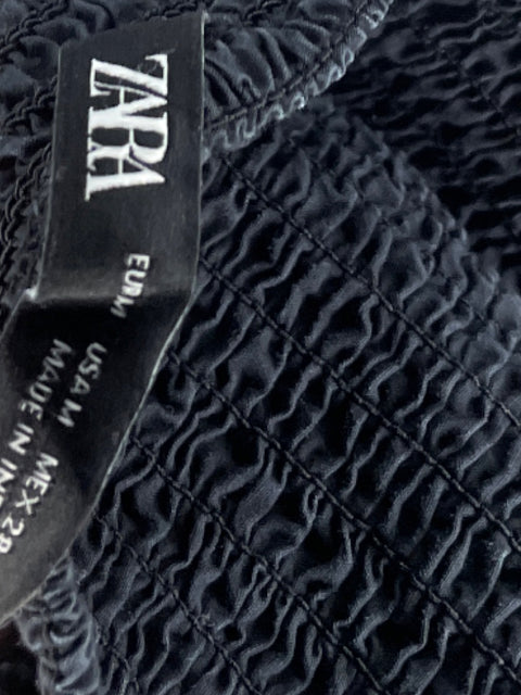 Vestido Zara Midi Bordado Perforado Negro - Talla L