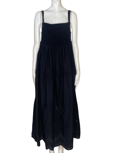 Vestido Zara Midi Bordado Perforado Negro - Talla L