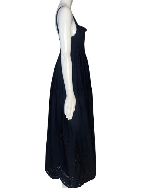 Vestido Zara Midi Bordado Perforado Negro - Talla L