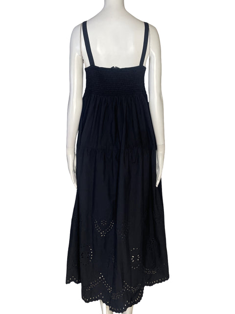 Vestido Zara Midi Bordado Perforado Negro - Talla L