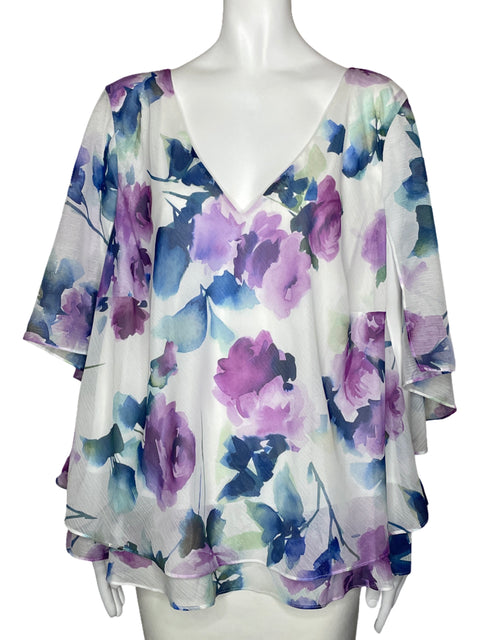 Blusa Alex Evenings Rosas Vuelo Blanco-Talla 2X