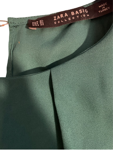 Blusa Zara Abullonado Verde-Talla XL