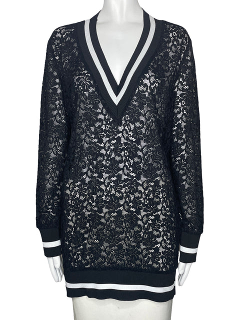 Blusa Zara Encaje Raya Negro-Talla S