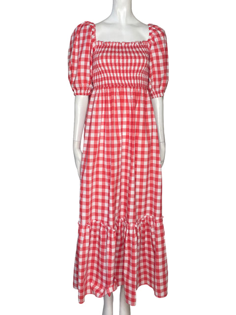 Vestido Fucsia Maxi Cuadros Rojo - Talla S